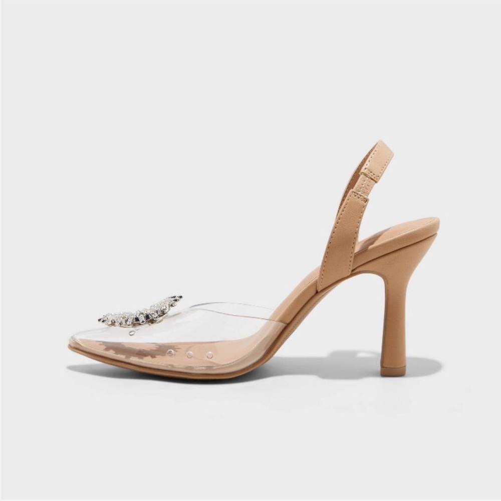 Brand new clear pointed toe sling back heels.